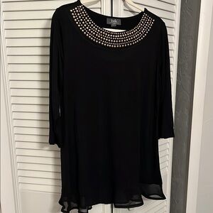 Belle by Belldini Black Embellished 3/4 Sleeve Tunic w/Goldtone beads SZ L